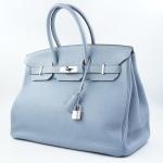 Hermès Blue Clemence Birkin 35 with Palladium Hardware