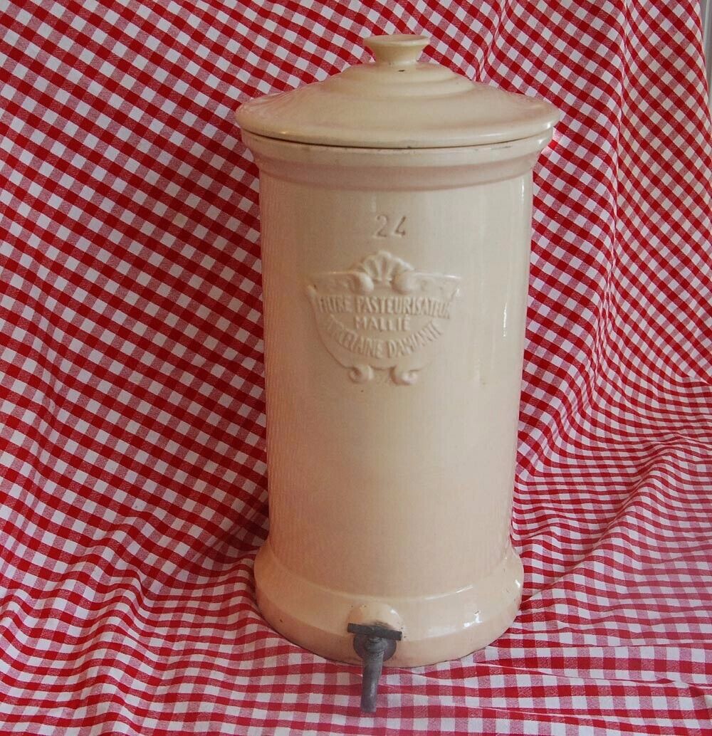 French Antique Yellow Ware Water Dispenser - Mallié Pasteurizer