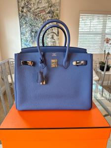 Hermes Birkin 35 Blue Togo Leather Handbag