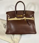 Brown Hermes Birkin 35 Bag with Gold Hardware