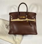 Brown Hermes Birkin 35 Bag with Gold Hardware