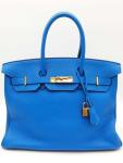 Hermes Birkin 35 Bleu Hydra Handbag with Gold Hardware