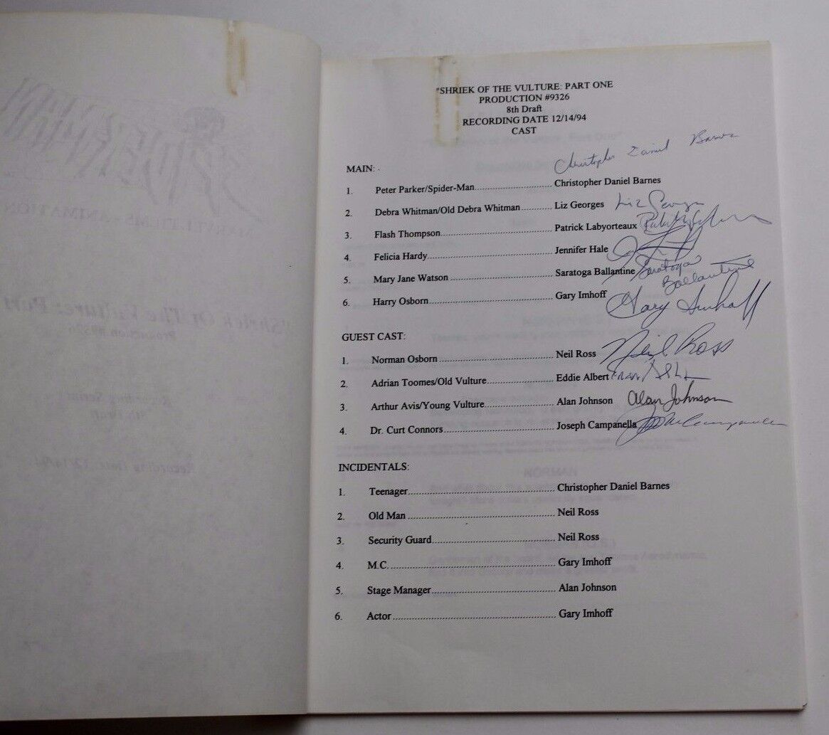 Spiderman 1995 TV Scripts Signed by Cast & Stan Lee