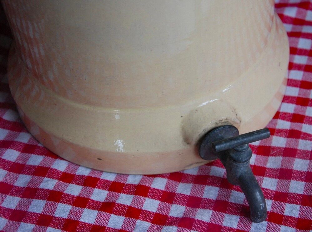 French Antique Yellow Ware Water Dispenser - Mallié Pasteurizer