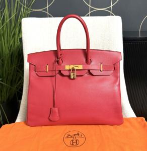 Authentic Hermes Birkin 35 Bag Red Pink Leather