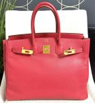 Authentic Hermes Birkin 35 Bag Red Pink Leather
