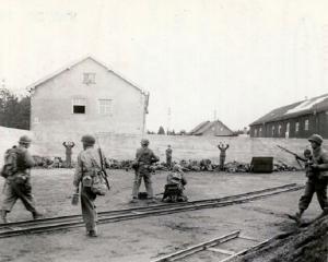 WWII Photo of US Soldiers at Dachau Camp