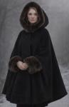 Black Alpaca Cape with Fox Fur Hood & Cuffs