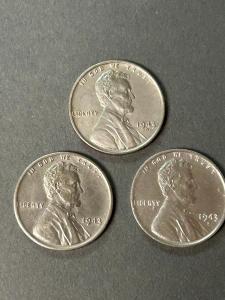 1943 Lincoln Steel Cents Set - P, D, S