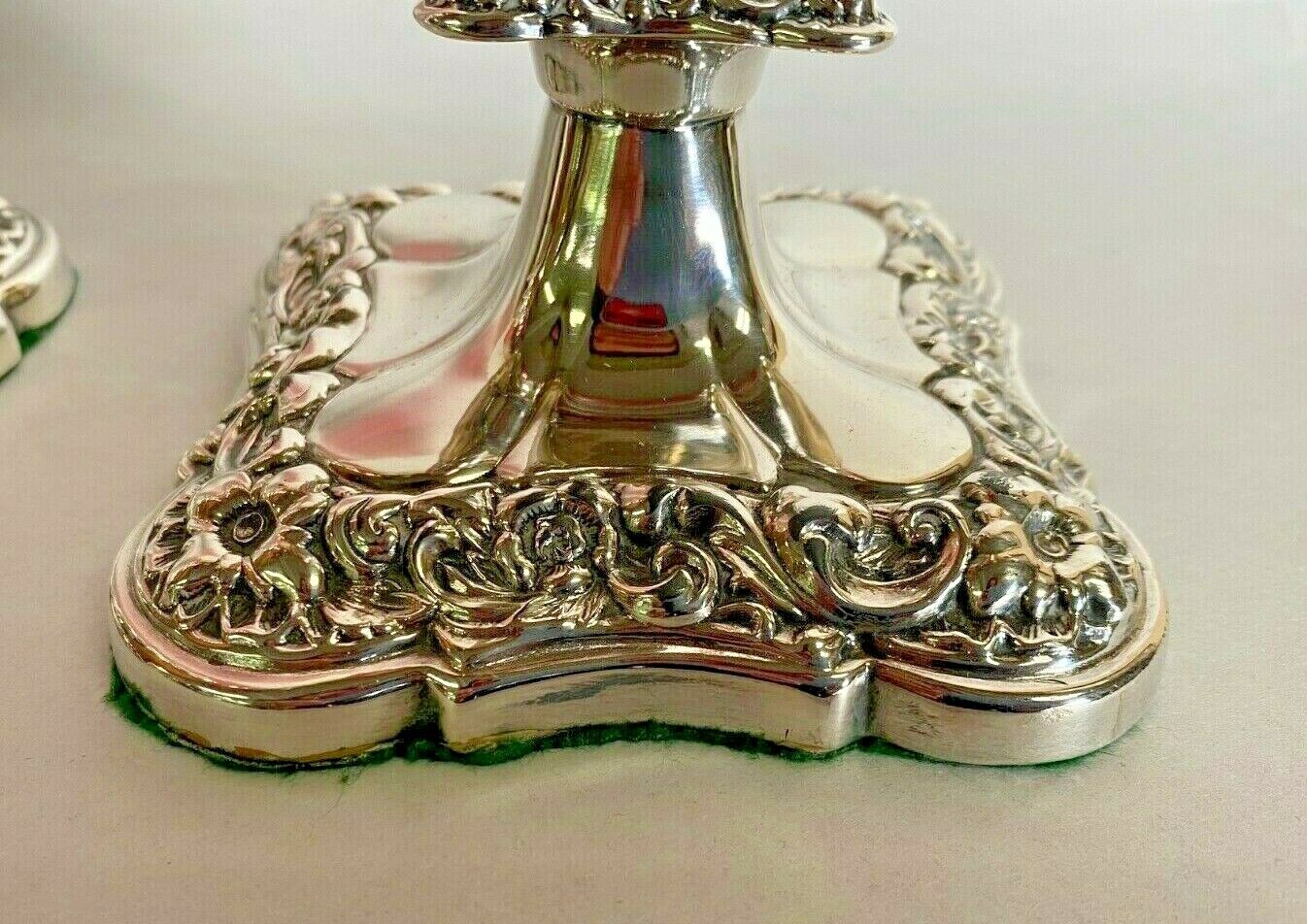 Cranberry Glass Hurricane Candlesticks with Silver Plate Base