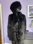 Black Striped Mink Fur Tuxedo Coat