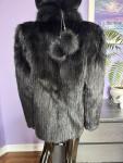 Black Striped Mink Fur Tuxedo Coat