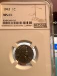 1943 Steel Wheat Penny - NGC MS 65