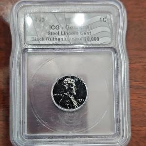1943 Lincoln Wheat Cent Steel Black Ruthenium