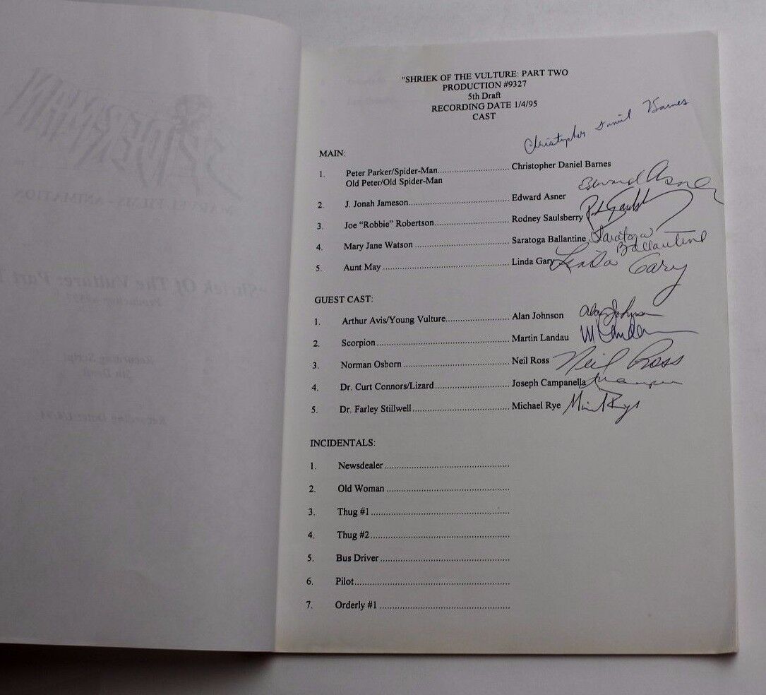 Spiderman 1995 TV Scripts Signed by Cast & Stan Lee