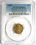 1955 Doubled Die Obverse Lincoln Cent 1C DDO - PCGS Uncirculated Detail (UNC MS)