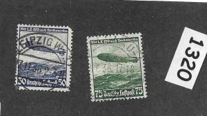 Stamp set C57 & C58 Zeppelin Hindenburg   1936  Third Reich era Germany   #1320