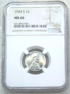 1943-S Lincoln Steel Cent NGC MS66 Bright Luster