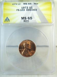 1972 Lincoln Cent ANACS MS65RED DDO FS 103