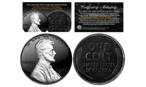 1943 Black Ruthenium Steel Wheat Penny Coin