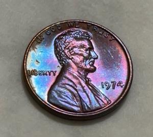 1974 Toned Penny with No Mint Mark
