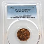 1972 Lincoln Memorial Cent PCGS DDO FS-105 MS66