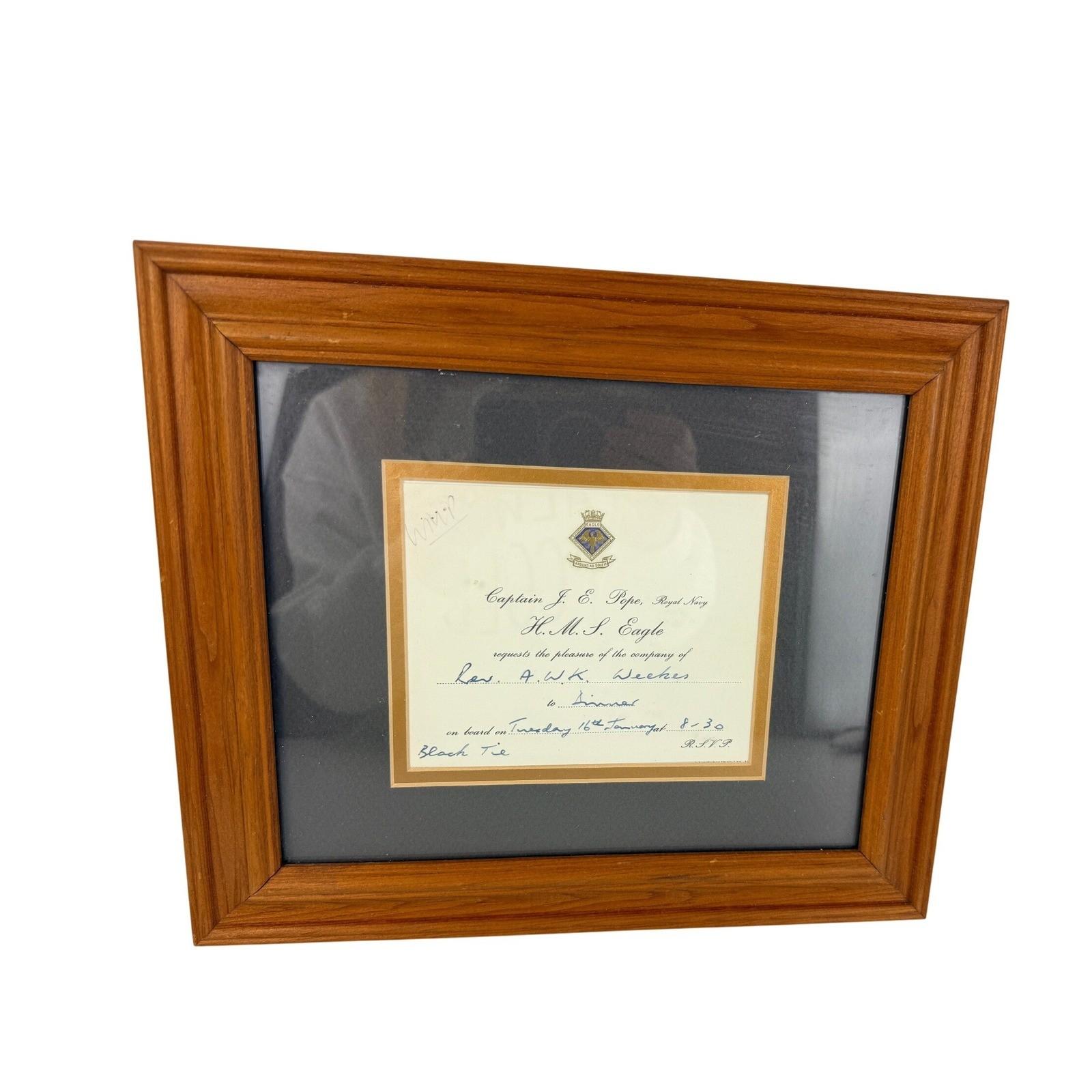 H.M.S. Eagle WWII Royal Navy Framed Invitation