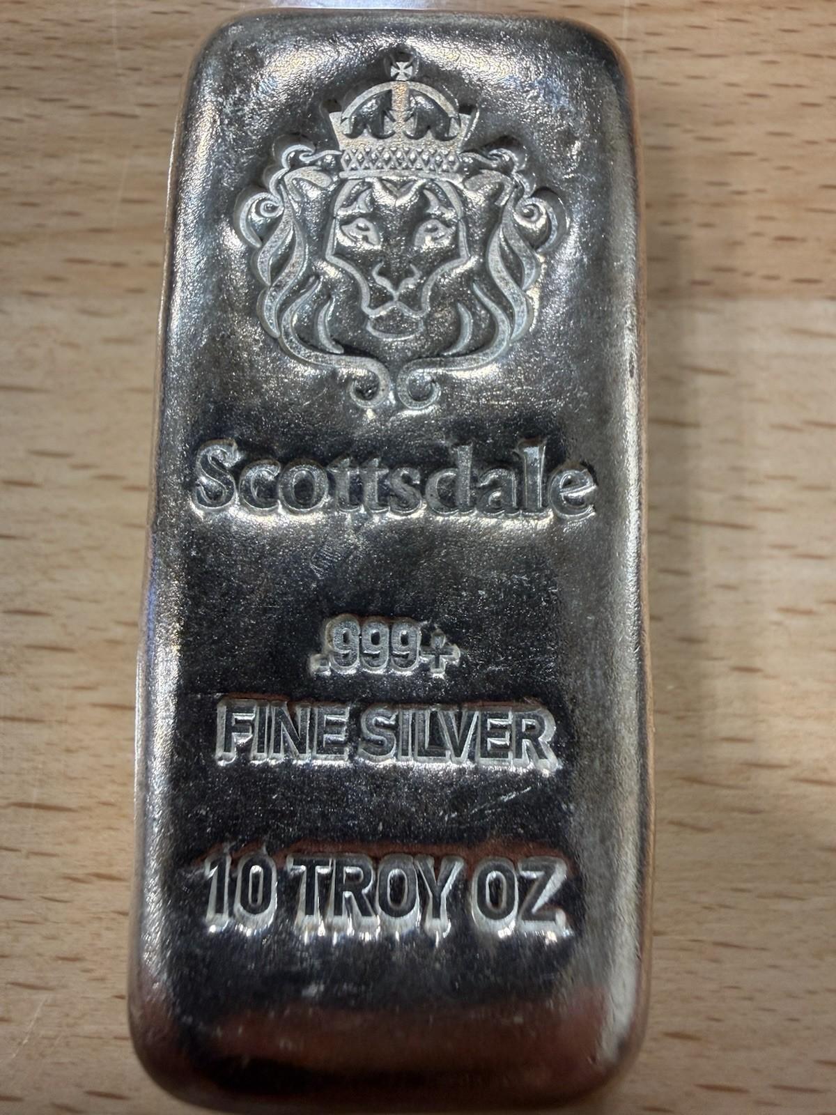 10 Troy Oz Silver Bar by Scottsdale Mint