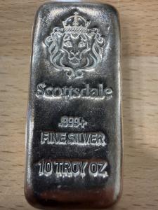 10 Troy Oz Silver Bar by Scottsdale Mint