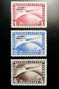 Germany 1933 Zeppelin Replica Flight Stamp Set