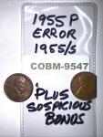 1955 Double Die Penny & Clipped Wheat Coin