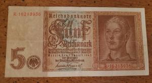 WW2 German 5 Mark Banknote - 1942 Collectible