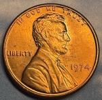 1974 Lincoln Penny No Mint Mark, Uncirculated