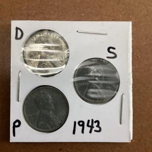 1943 Lincoln Wheat Cent P D S Set
