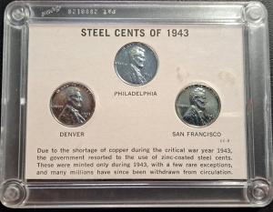 1943 Steel Wheat Cents in Plastic Holder
