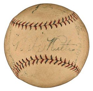 1927 Yankees WS Champs Signed Baseball - Babe Ruth & Lou Gehrig