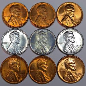 1943 Lincoln Wheat Cents Steel Set - 9 Coins