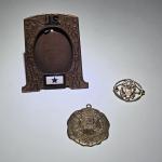 WWII Patriotic Memorabilia Lot: Pin Frame & Medal
