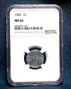 1943 Lincoln Steel Wheat Cent NGC MS66
