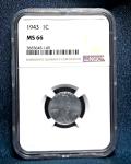 1943 Lincoln Steel Wheat Cent NGC MS66