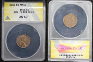 1955 Double Die Wheat Cent ANACS AU-50