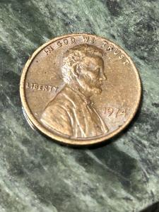 1974 Off-Center Penny Error with Die Crack