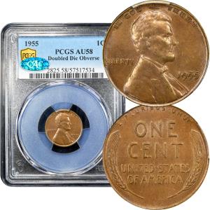 1955 Doubled Die Lincoln Cent - AU58 BN