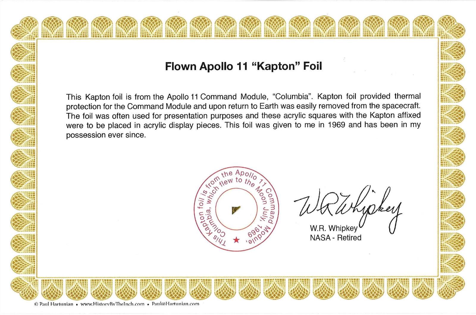 Apollo 11 Gold Kapton Foil from Moon Flight