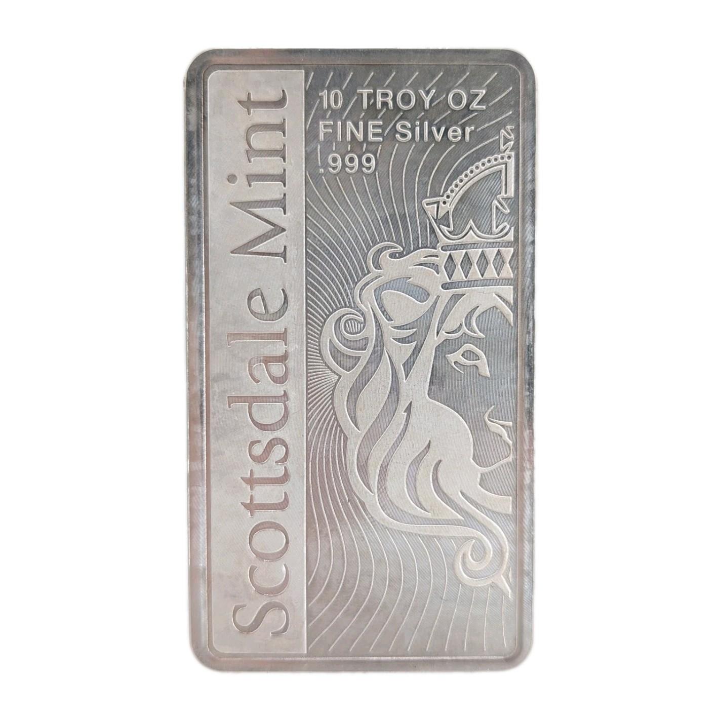 Scottsdale Mint 10oz Silver Lions Head Bar
