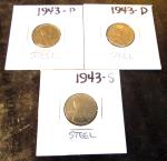 1943 Lincoln Steel Wheat Cent Coin Set of 3