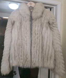 Silver Gray Blue Fox Fur Jacket for Women