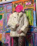 White Fox Fur Mid-Length Coat with Bemberg Lining