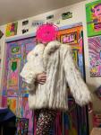 White Fox Fur Mid-Length Coat with Bemberg Lining