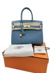 Hermes Birkin 30 Blue Jean Epsom Handbag